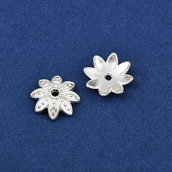 Серебро 8 -petal тибетский стиль сплава цветок крышки шарика, без кадмия и без свинца, серебряные, 14x3.5 мм, отверстие : 2 мм