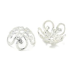 Серебро Стойки обшивки латунь крышки шарика, долговечный, без кадмия и без свинца, цветок, серебряные, 4.5x10.5x10.5 мм, отверстие : 1.3 мм