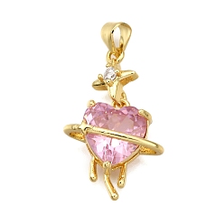 Настоящее золото 18K Латунные микро проложить кубического циркония подвески, Сердце звездочкой, стойки покрытие, долговечный, без свинца и без кадмия, реальный 18 k позолоченный, 26x16x8 мм, отверстие : 5x3 мм