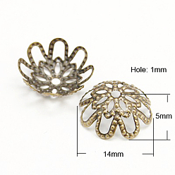 Antique Bronze Iron Bead Caps, Nickel Free, Antique Bronze, 14x5mm, Hole: 1mm
