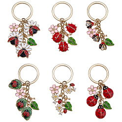 (52) Непрозрачная лаванда 6 шт. эмалевые брелки из сплава божьей коровки, с железными кольцами, разноцветные, 69~77 мм