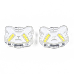 White Transparent Acrylic Beads, with Enamel, Tiger, White, 18x25x9mm, Hole: 3mm