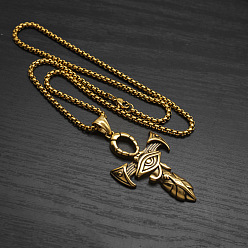 Золотой Египетский глаз гора крест анкх 304 подвеска из нержавеющей стали цепочка ожерелья для мужчин, золотые, 23.62 дюйм (60 см)