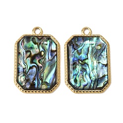 Rectangle 304 Stainless Steel & Natural Paua Shell Pendants, Real 18K Gold Plated, Ion Plating(IP), Long-Lasting Plated, Rectangle Charm, 38.5x25.5x4.5mm, Hole: 3.5mm
