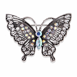 Прозрачный Женская брошь-бабочка из сплава в стиле ретро со стразами, прозрачные, 55x38 мм