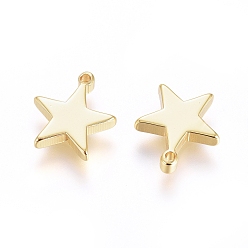 Real 18K Gold Plated Brass Pendants, Long-Lasting Plated, Star, Real 18K Gold Plated, 11.5x10x2mm, Hole: 1mm