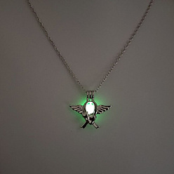 Wing Сплав с люминесцентной смоляной бусиной внутри подвески ожерелья для женщин и мужчин, платина, детские ножки с крыльями, 17.72 дюйм (45 см)