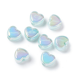 Pale Turquoise UV Plating Rainbow Iridescent Acrylic Beads, Two Tone, Heart, Pale Turquoise, 13x15x8mm, Hole: 3.6mm