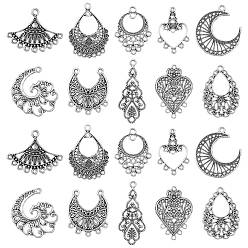 Античное Серебро 40шт 10 стили тибетский стиль сплав люстры компоненты ссылки, ссылки сердце/луна/слеза, античное серебро, 27~41.5x17.5~36.5x1~4 мм, отверстие : 1.4~2.4 мм, 4 шт / стиль