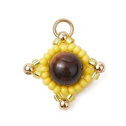 Желтый Подвески в форме звезд из натурального тигрового глаза и стеклянных бусин ручной работы, с целью перехода в кольце, золотые, желтые, 19x19x8.5 мм, отверстие : 3 мм