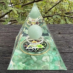 Зеленый Авантюрин Украшение дисплея смолы, с естественной зеленый авантюрин, с латунной фурнитурой произвольного цвета, для украшения дома, пирамида, 60x60x60 мм