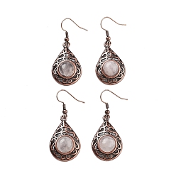 Розовый Кварц Серьги с подвесками в форме капли из натурального розового кварца, женские полые латунные серьги с красной медью, 46.5x19.5 мм