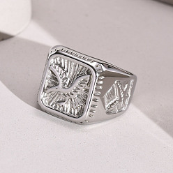 Stainless Steel Color 304 Stainless Steel Finger Rings for Men, Eagle, Stainless Steel Color, US Size 10(19.8mm)