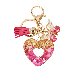 Камелия Брелоки из смолы в форме сердца с бабочкой, с фурнитурой из цинкового сплава и застежками в виде клешней омара., золотой свет, камелия, 90~100 мм