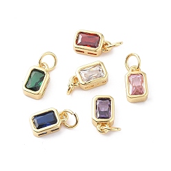 Mixed Color Glass Charms, with Real 18K Gold Plated Brass Findings and Jump Rings, Rectangle, Mixed Color, 10x5.5x3mm, Hole: 3.5mm