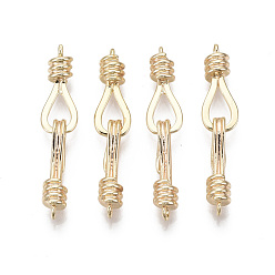 Real 18K Gold Plated Brass Hook and S-Hook Clasps, Nickel Free, Real 18K Gold Plated, 33.5mm, Hook: 18x4x4mm, Hole: 1.2mm, Link: 16.5x6x4mm, Hole: 1.2mm