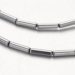 Platinum Plated Electroplate Non-magnetic Synthetic Hematite Bead Strands, Tube, Platinum Plated, 8x2mm, Hole: 1mm, about 51pcs/strand, 15.7 inch