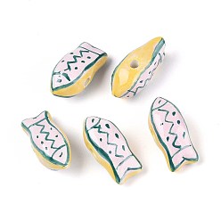 лаванда Ручной фарфоровые керамические шарики, Famille выросли стиле, рыба, лаванда, 22~23x10~11.5x9.5~10 мм, отверстие : 1.8~2.5 мм