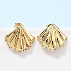 Shell Shape Серьги-гвоздики из циркония, реальный 18 k позолоченный, формы раковины, 19x21 мм