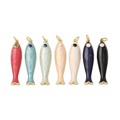 Полуночно-синий Латунные подвески, рыба, с эмалью, реальный 18 k позолоченный, без кадмия и без свинца, стойки покрытие, долговечный, с целью перехода в кольце, темно-синий, 34x8x4.5 мм, отверстие : 3.2 мм