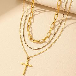 Золотой 304 подвеска-крест из нержавеющей стали 3 многослойные ожерелья для женщин, золотые, 16.34~19.29 дюйм (41.5~49 см), 3 шт / комплект