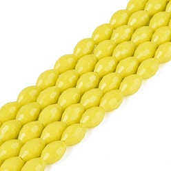 Champagne Yellow Opaque Solid Color Glass Beads Strands, Rice, Faceted, Champagne Yellow, 8~9x5~6mm, Hole: 0.9~1mm, about 67~68pcs/strand, 22.83~23.62 inch(58~60cm)