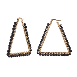 (946F)Морозный цвет внутри  Жонкиль / Непрозрачная зеленая подкладка Серьги из 201 нержавеющей стали, с натуральным черным агатом, треугольные, 58x55x4 мм