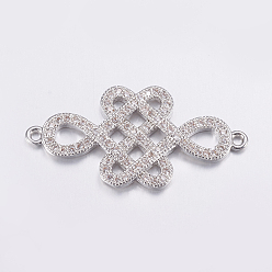 Платинированный Латунные микро проложить кубических ссылки циркония, прозрачные, долговечный, Реальная платина, Китайский узел, 14.5x29x2 мм, отверстие : 1.5 мм