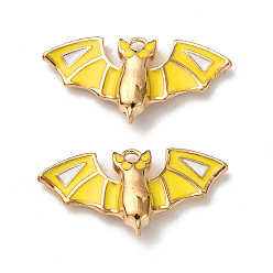 Желтый Подвески из сплава хэллоуина с эмалью, летучая мышь, желтые, 15x29x4 мм, отверстие : 1.8 мм