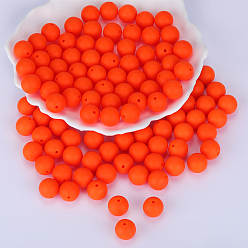 Orange Red Round Silicone Focal Beads, Chewing Beads For Teethers, DIY Nursing Necklaces Making, Orange Red, 15mm, Hole: 2mm