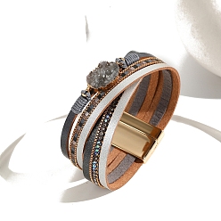 Гейнсборо Плетеные многорядные браслеты из искусственной кожи для женщин, браслеты из натурального кварцевого кристалла с магнитными застежками, светло-серые, 7-5/8 дюйм (19.5 см)