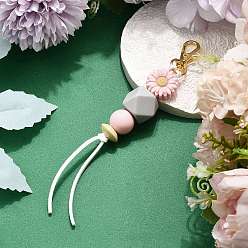 Pink Подвесные украшения из силикона и натурального дерева в виде подсолнечника, с поворотными карабинами из сплава и шнуром из искусственной замши, розовые, 150~160 мм