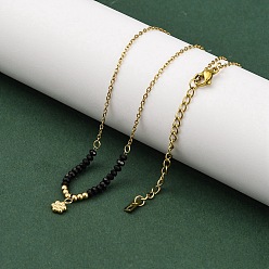 Черный Ионное покрытие (ip) 304 ожерелья с подвесками в виде цветка из нержавеющей стали и стекла для женщин, реальный 14 k позолоченный, чёрные, 15.67 дюйм (39.8 см)