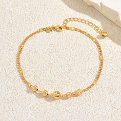 Настоящее золото 18K Пляжные браслеты на ногу из латуни с круглыми бусинами для отпуска и лета, реальный 18 k позолоченный, 9-1/2 дюйм (240 мм)