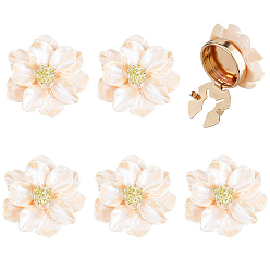 PeachPuff 6Pcs Alloy Cufflinks, Flower, Light Gold, PeachPuff, 24.5~25x13mm, Hole: 10.5x6mm