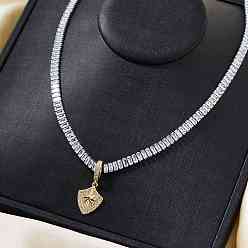 Платиновый & Золотой Модные теннисные ожерелья для мужчин в стиле рок-хип-хоп с подвеской в виде щита из кубических цирконий и паве из латуни и звезды, платиной и золотом, 23.62 дюйм (60 см)