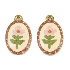 Flor Colgantes de acero inoxidable impresos 304, revestimiento de iones (ip), encantos ovales, real 18 k chapado en oro, encantos de la flor, 23x14.5x3 mm, agujero: 1.6 mm