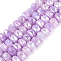 Plum Electroplate Crackle Imitation Jade Glass Beads Strands, Rondelle, Dyed, AB Color Plated, Faceted, Plum, 8x5mm, Hole: 1~1.2mm, about 33~35pcs/strand, 6.69~7.28 inch(17~18.5cm)