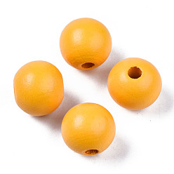 Gold Painted Natural Wood Beads, Round, Gold, 16mm, Hole: 4mm