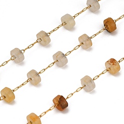 Желтый авантюрин Ручная работа 304 бусины из желтого авантюрина из нержавеющей стали, плоские круглые звенья, долговечный, пайки, с катушкой, ионное покрытие (ip), реальный 18 k позолоченный, 4.5x2.5 мм