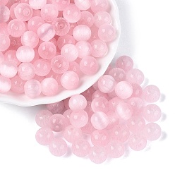 Pink Стеклянные бусины в стиле верстака класса А FGB, круглые, имитация шарики глаза кота, розовые, 9.5 мм, отверстие : 1.4~1.6 мм, Около 420 шт / фунт
