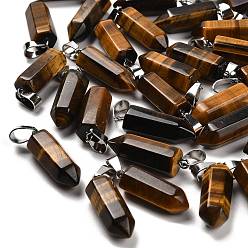 Тигровый глаз Природных тигровый глаз подвески, из нержавеющей стали с цветным покрытием 201 защелки из нержавеющей стали на дужках, 25.5~26.5x8~9x8~9 мм, отверстие : 7x4 мм