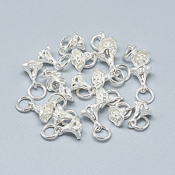 Серебро 925 серебряные шармы, с целью перехода в кольце, цветок, серебряные, 9x6.5x6 мм, отверстие : 4 мм