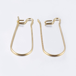 Real 18K Gold Plated 304 Stainless Steel Hoop Earrings, Real 18K Gold Plated, 21 Gauge, 25x12x2.5mm, Pin: 0.7mm
