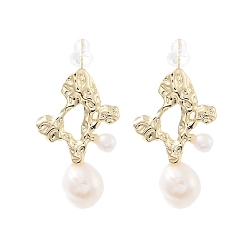 Real 14K Gold Plated Natural Pearl Dangle Stud Earrings, Brass Earrings with 925 Sterling Silver Pins, Real 14K Gold Plated, 25x20mm