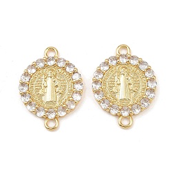 Прозрачный Шармы-соединители из латуни с паве из кубического циркония, святые девственные ссылки, без свинца и без кадмия, долговечный, реальный 18 k позолоченный, стойки покрытие, прозрачные, 26.5x19.5x3 мм, отверстие : 2.5 мм