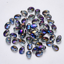 Темно-синий  Шифер Прозрачные брызги окрашенные стеклянные подвески, с покрытием AB цвета, овальные, темно-синий, 8.5x6x4.5 мм, отверстие : 1 мм