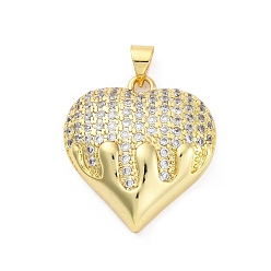 Сердце Латунные микро проложить кубического циркония подвески, сердце прелести, стойки покрытие, прочное покрытие, без кадмия и без свинца, сердце, 25x23x7 мм, отверстие : 5x3.5 мм