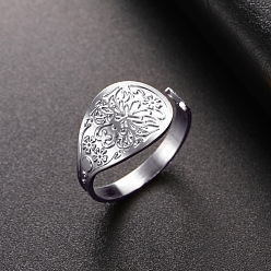 Нержавеющая Сталь Цвет Регулируемые кольца из нержавеющей стали с цветочным узором, не тускнеющие, украшения для унисекс, цвет нержавеющей стали, 12.1 мм, внутренний диаметр: регулируемый