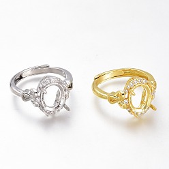 (52) Непрозрачная лаванда Регулируемые латунные компоненты кольца для пальцев из прозрачного кубического циркония с микропаве, 4 настройки кольца зубца когтя, долговечный, овальные, разноцветные, размер США 6 1/4, внутренний диаметр: 16.8 мм, лоток : 10x8 мм